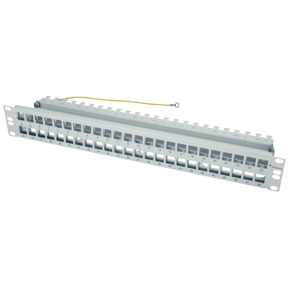 TELEGÄRTNER 19” moduledrager 1,5 U voor 48 AMJ/UMJ, Modules/koppelingen, incl. KAF, RAL 7035