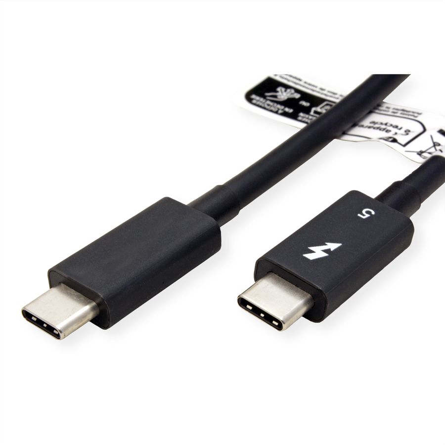 ROLINE Thunderbolt™ 5 Cable, C-C, M/M, 8K UHD-2, 80Gbit/s, 240W, passive, black, 0.8 m