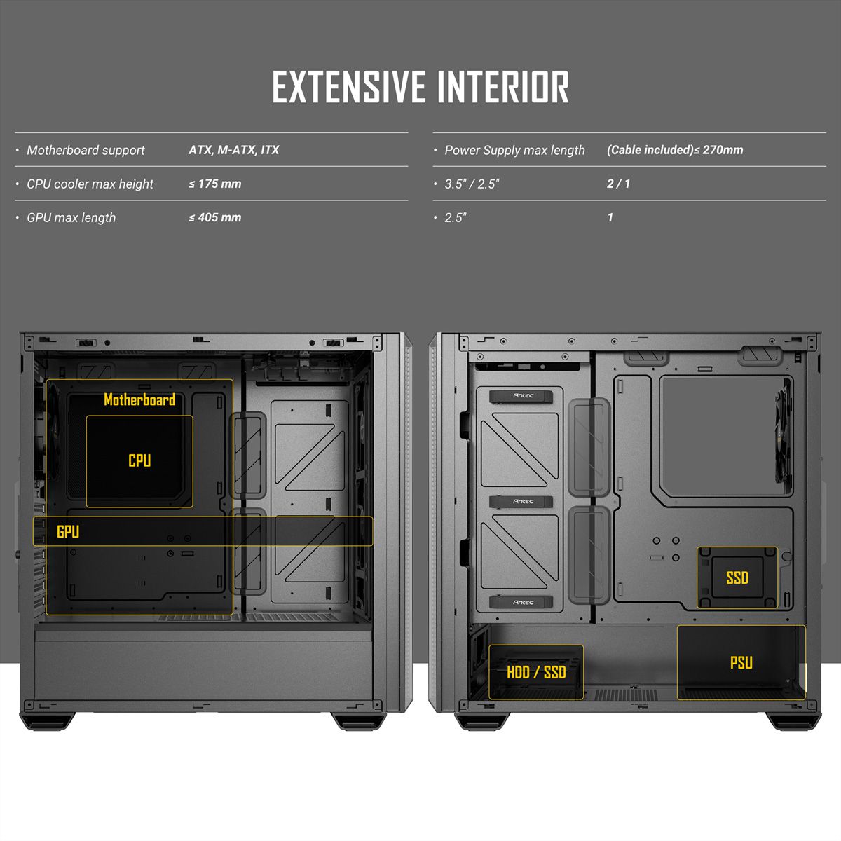 ANTEC Performance P7S Mid Tower ATX M-ATX ITX PC Gehäuse, silberfarben