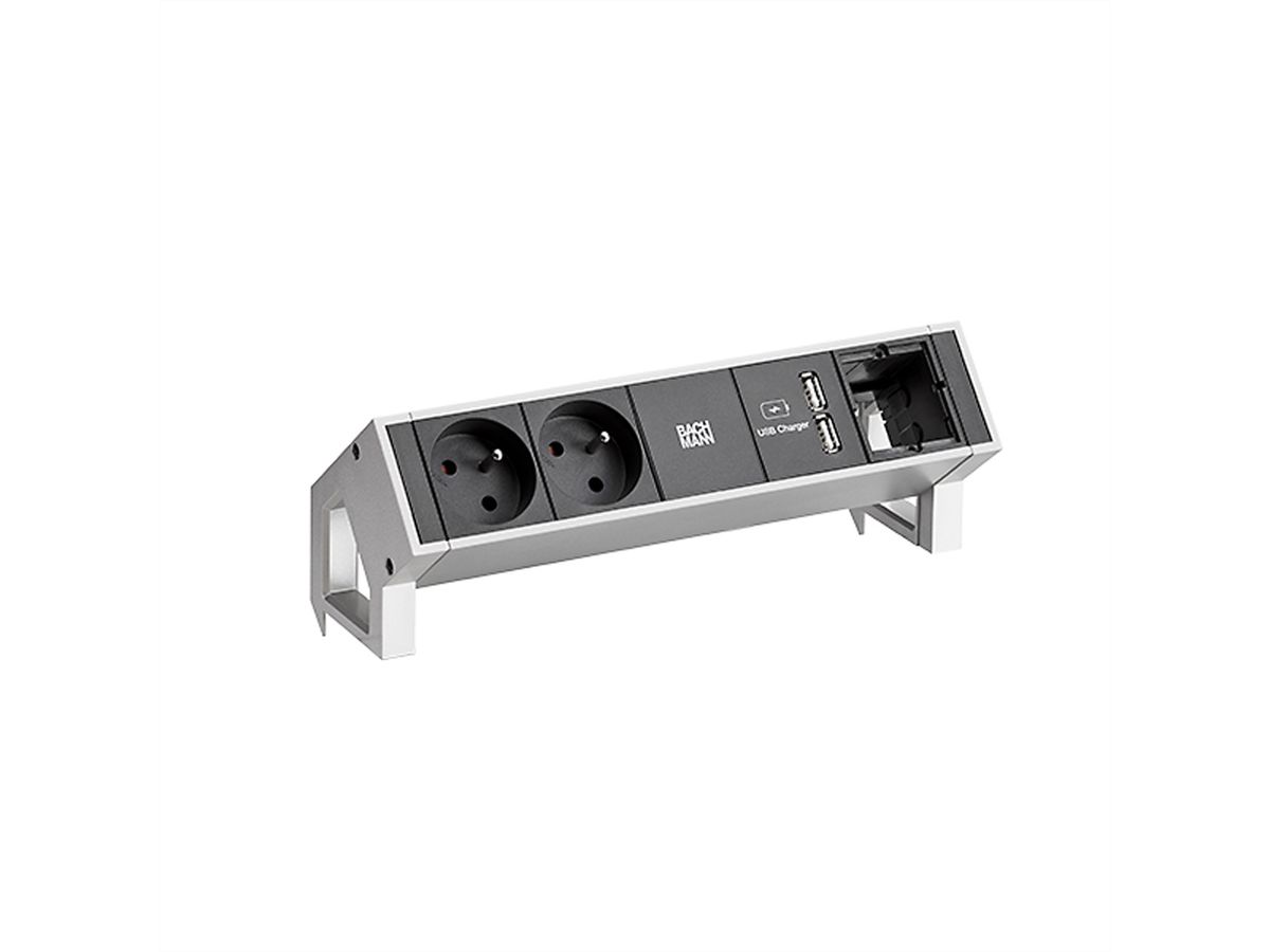 BACHMANN DESK2 2xUTE 35° 1xUSB oplader 1xCM stroom 0,2m GST18 Inox