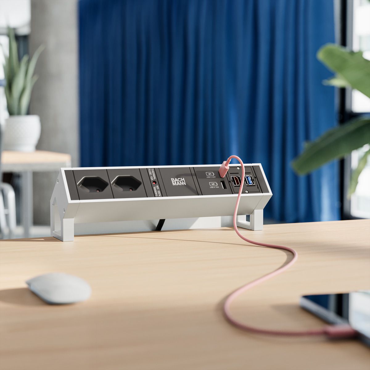 BACHMANN DESK2 2xCH 1xUSB A/C 22W 1xCM, 0.2m GST18 INOX Switzerland