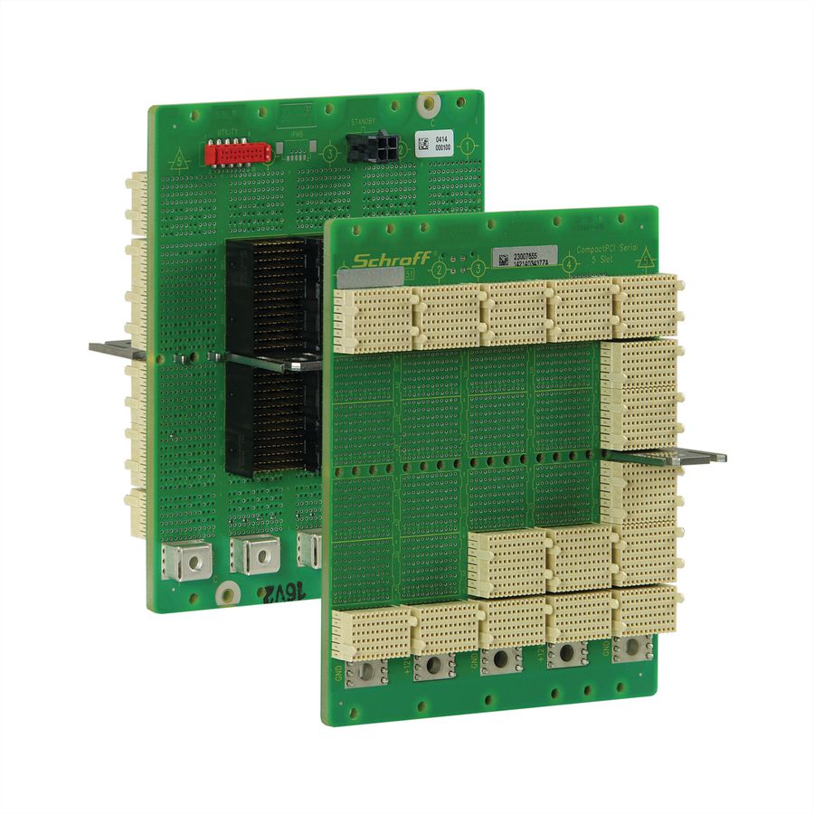 SCHROFF CPCI seriële backplane, 3 HE, 5 sleuven, systeemsleuf rechts, Full Mesh, zonder RIO