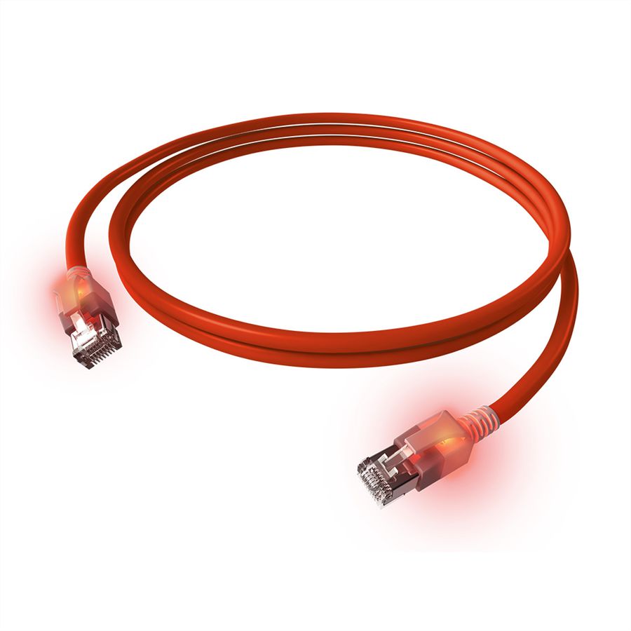 EasyLan S/FTP DualBoot LED Patch Cable Cat.6A, RJ45 / RJ45, LSOH, red, 2 m