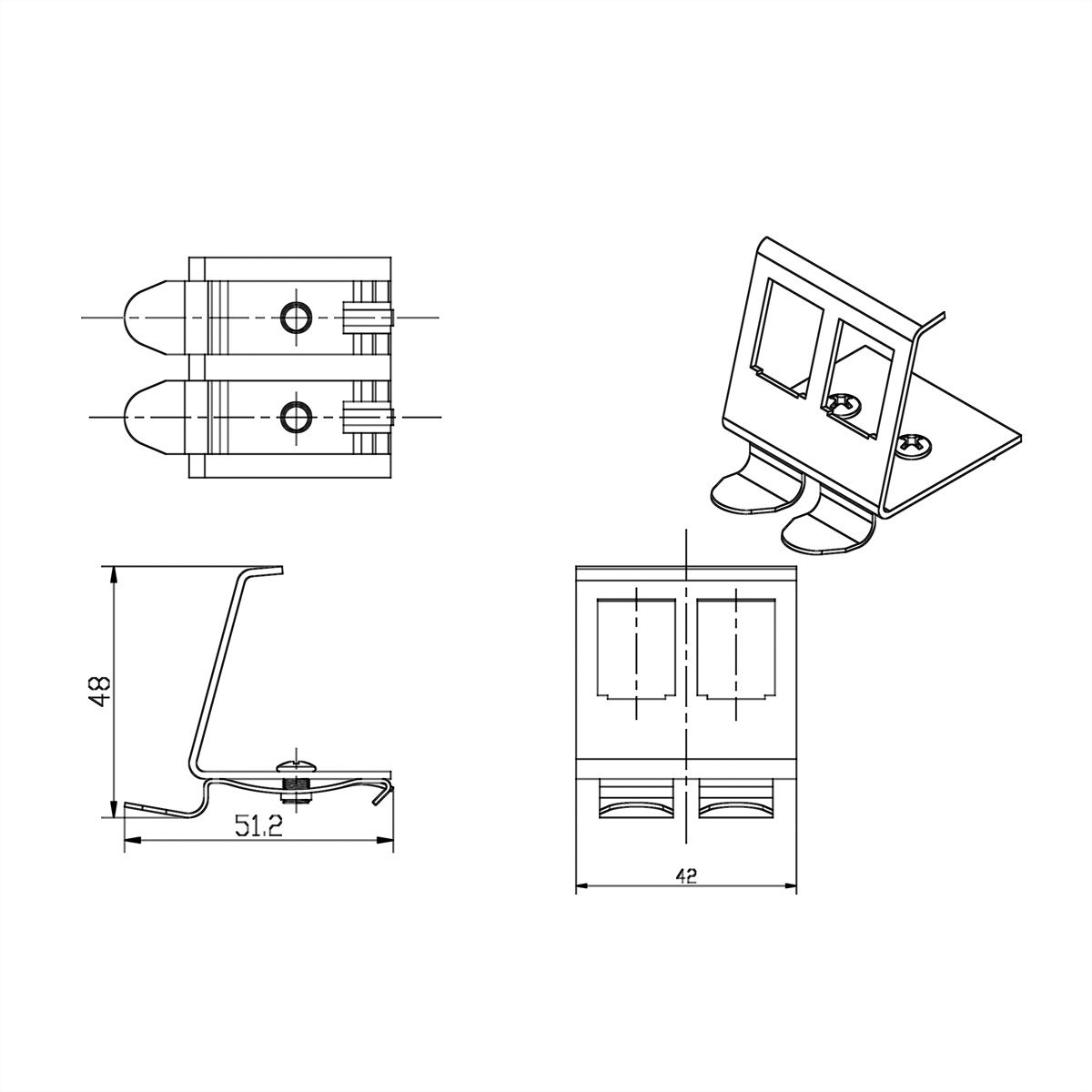 ROLINE DIN Rail Adapter, empty, for 2x Keystones