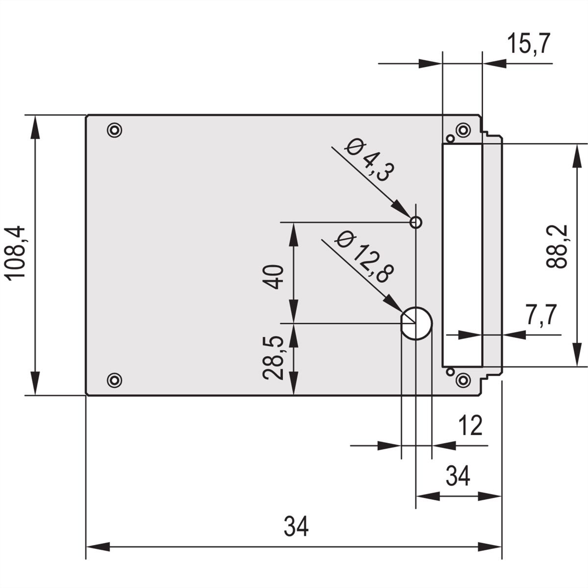 SCHROFF HF Frame Type Plug-In Unit Rear Panel, Cut-Out for One Connector, 3 U, 28 HP