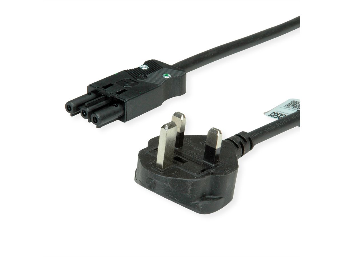 BACHMANN Zuleitung H05VV-F 3G 1,5mm² 5m, Schwarz, UK-Stecker 13A Install.kupplung