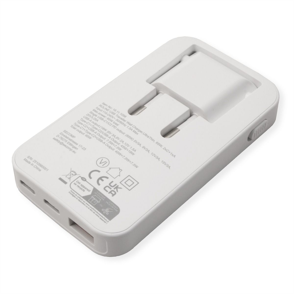 ROLINE USB-oplader, slank, met inklapbare eurostekker, 65 W