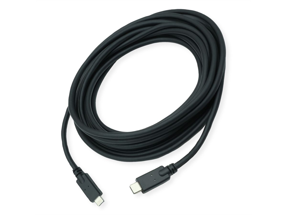 ROLINE Cable USB 3.2 Gen2 Compatible, PD (Power Delivery) 85W, with Emark, C-C, M/M, black, 7 m