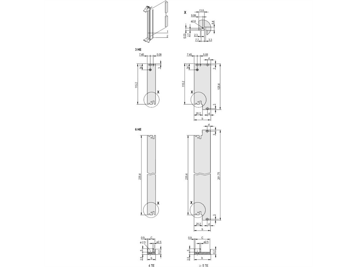 SCHROFF Plug-In Unit U-Profile Front Panel for IEL, IET Type 2 Handle, 3 U, 14 HP, 2.5 mm, Al, Front Anodized, Rear Conductive