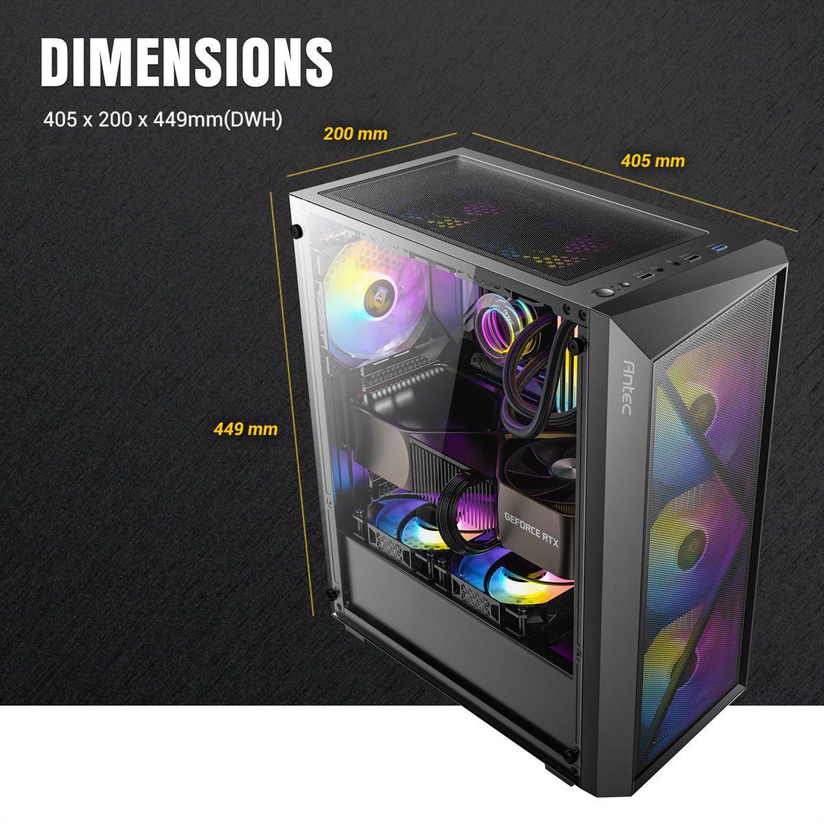 ANTEC AX67 ARGB PC Case Midi Tower Gaming ATX, black