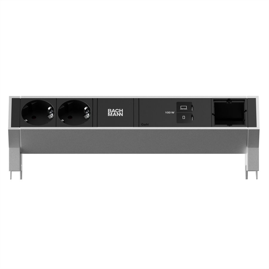 BACHMANN DESK2 2xCEE7/3 1xUSB C/C 100W, 1xCM 1.0m INOX