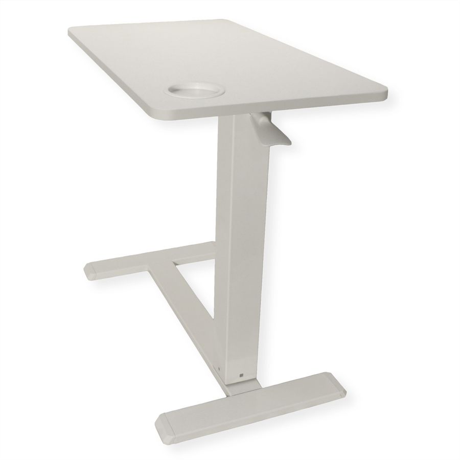 ROLINE Gas Spring Side Table / Workstation, height-adjustable, hidden casters, white