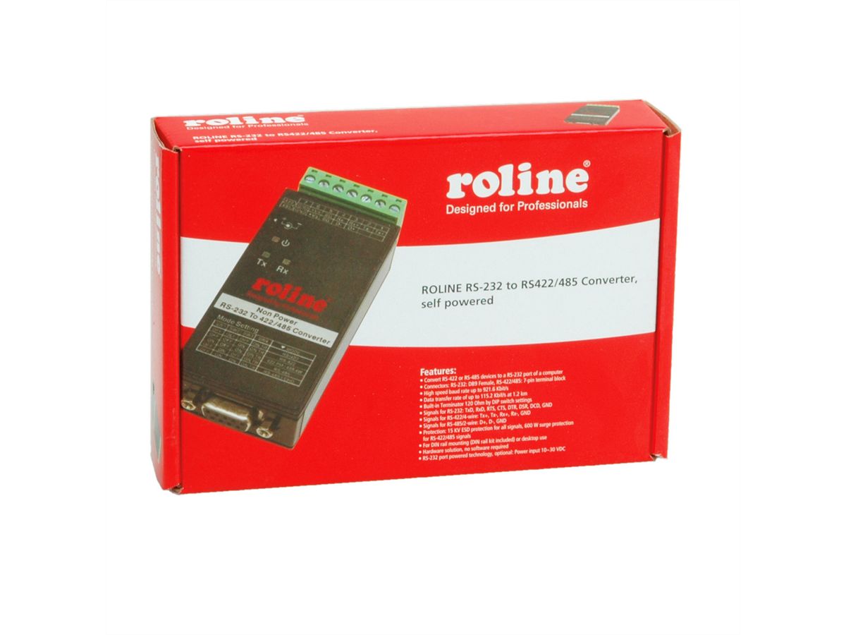 ROLINE RS-232 to RS-422/485 Converter, Din Rail, self powered