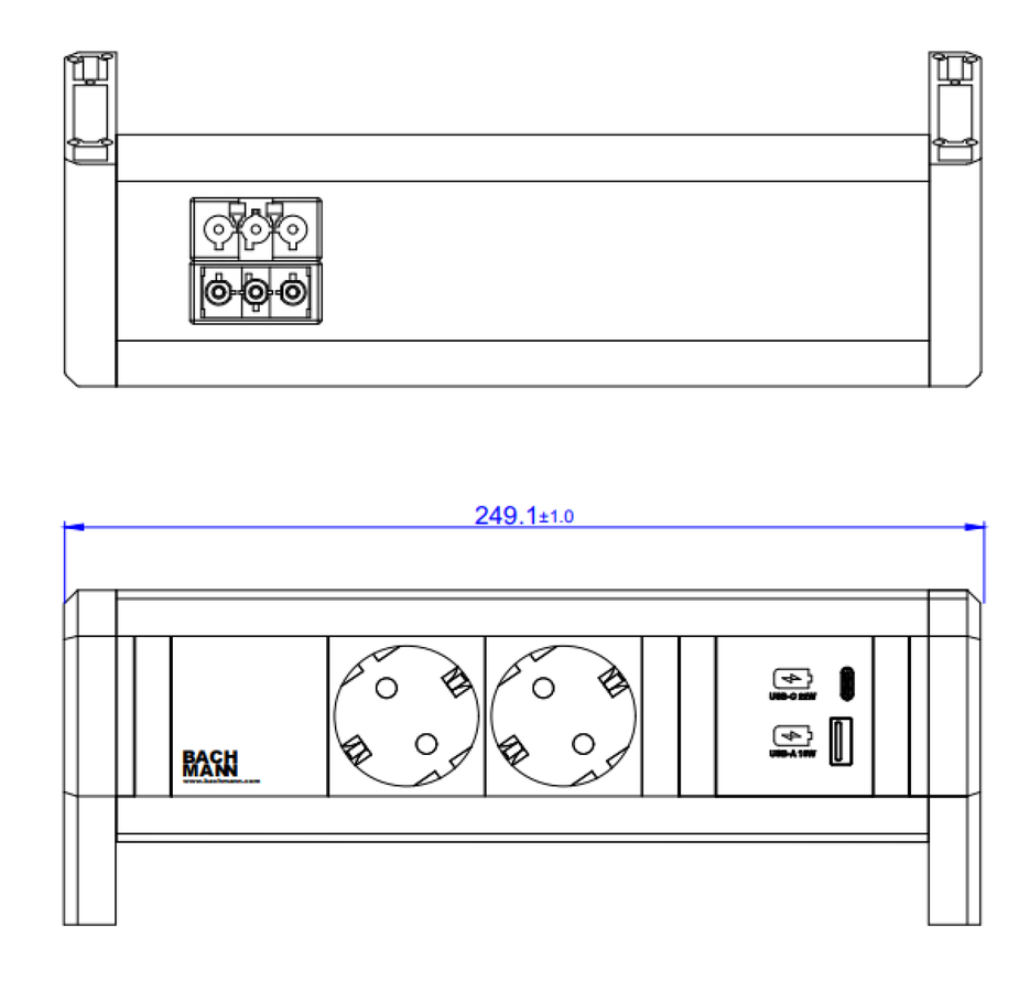 BACHMANN DESK 2xCEE7/3 1xUSB A/C 22W GST18 RAL9010