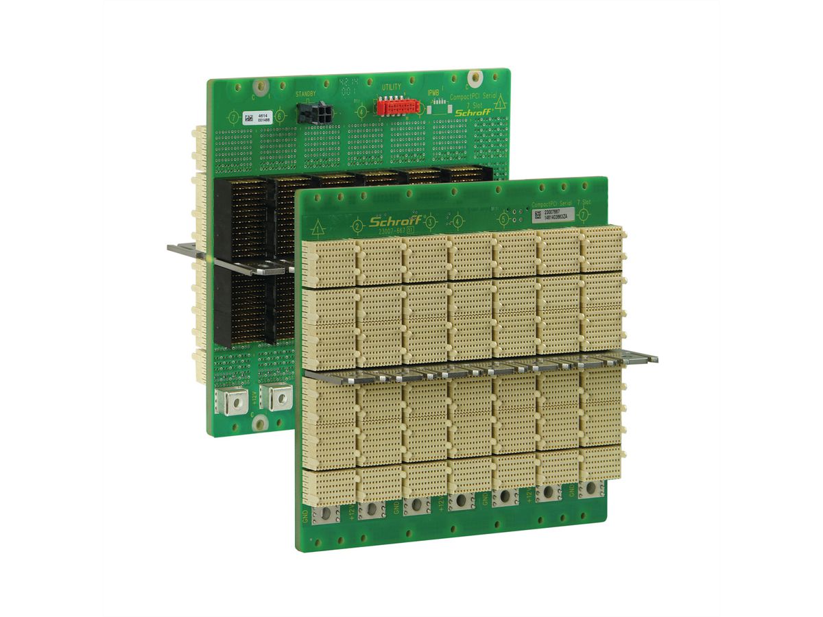 SCHROFF CPCI seriële backplane, 3 HE, 7 sleuven, systeemsleuf links, enkele ster, met RIO