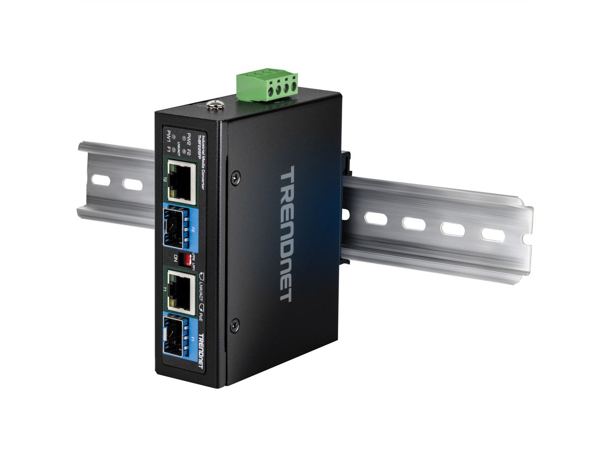 TRENDnet TI-BF22SFP Media Converter, 2-poorts industriële SFP naar Gigabit PoE++