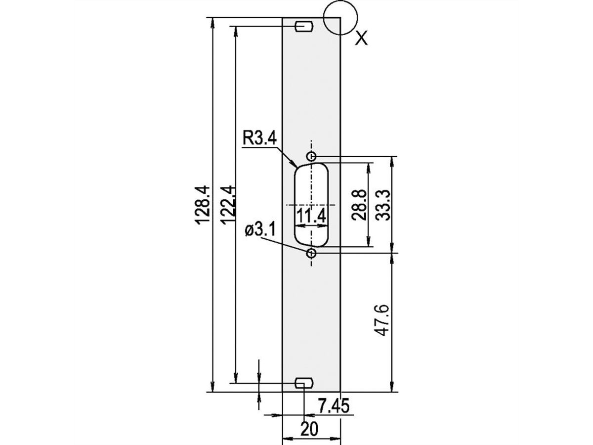 SCHROFF U-profile Front Panel, Shieldable, D-Sub Cutout, 3 U, 4 HP, 1 x 15 Pin, 2.5 mm, Al, Front Anodized, Rear Conductive
