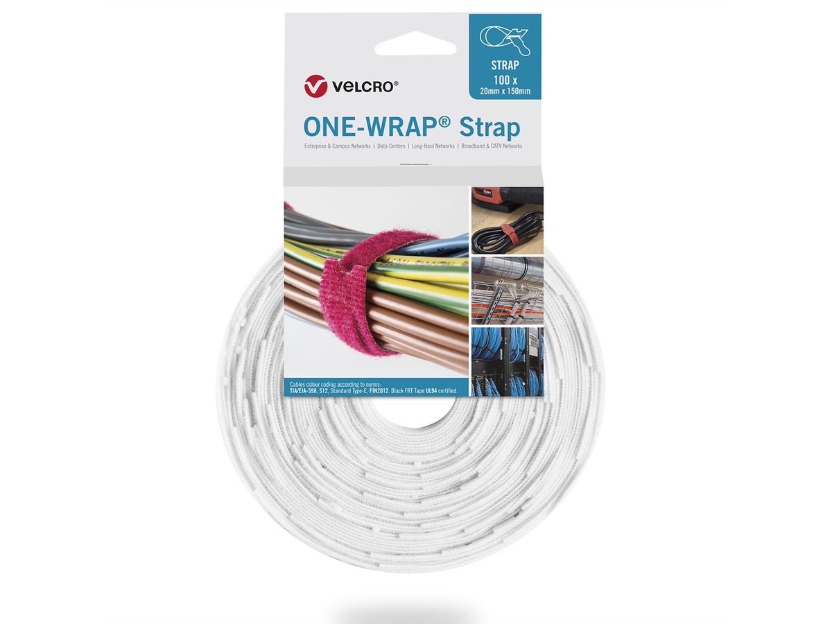 VELCRO® One Wrap® Bindband 13mm x 200mm, 100 stuks, wit