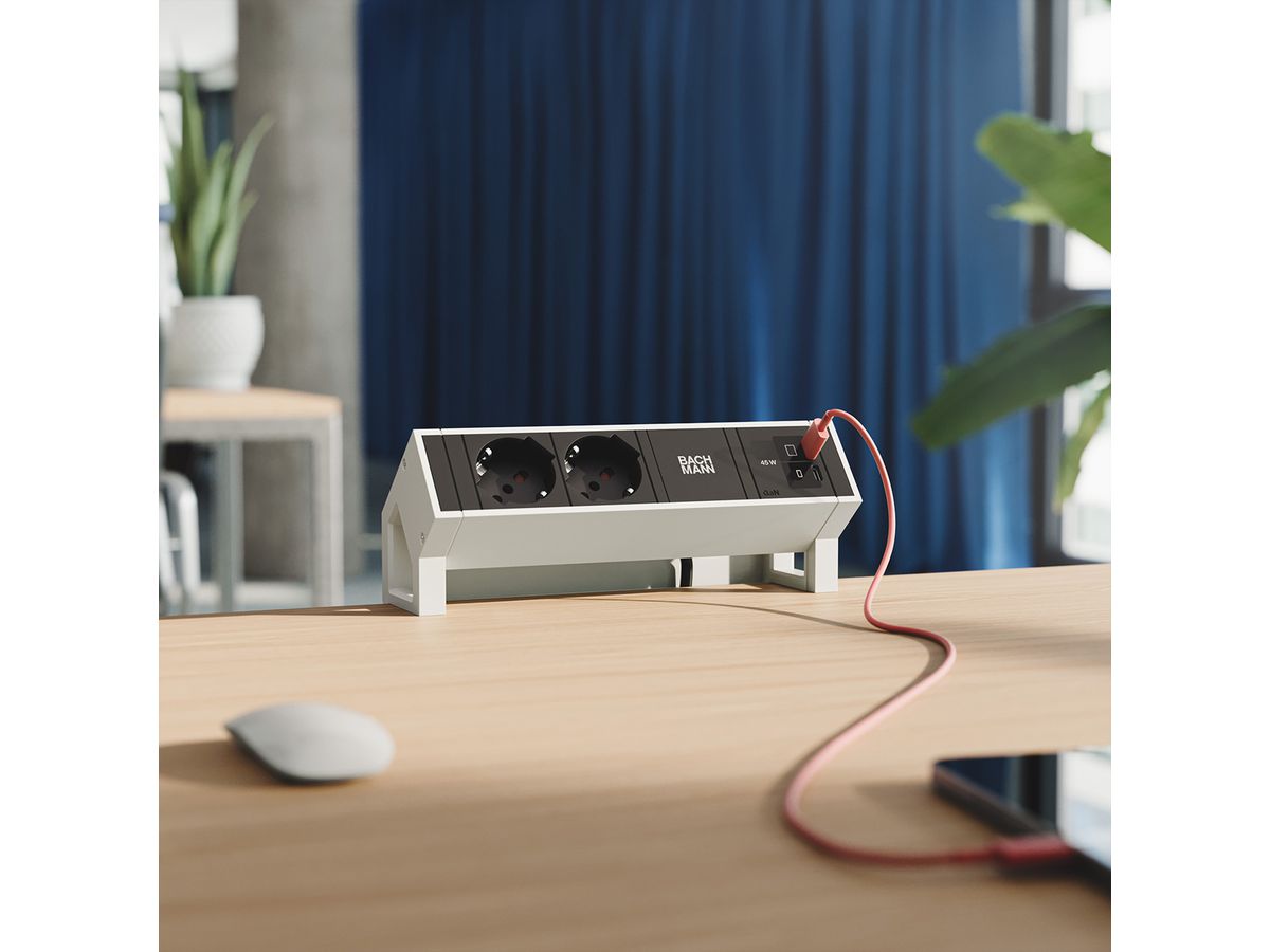 BACHMANN DESK2 2xP40 1xUSB C/C 45W, L=0.2m RAL9010