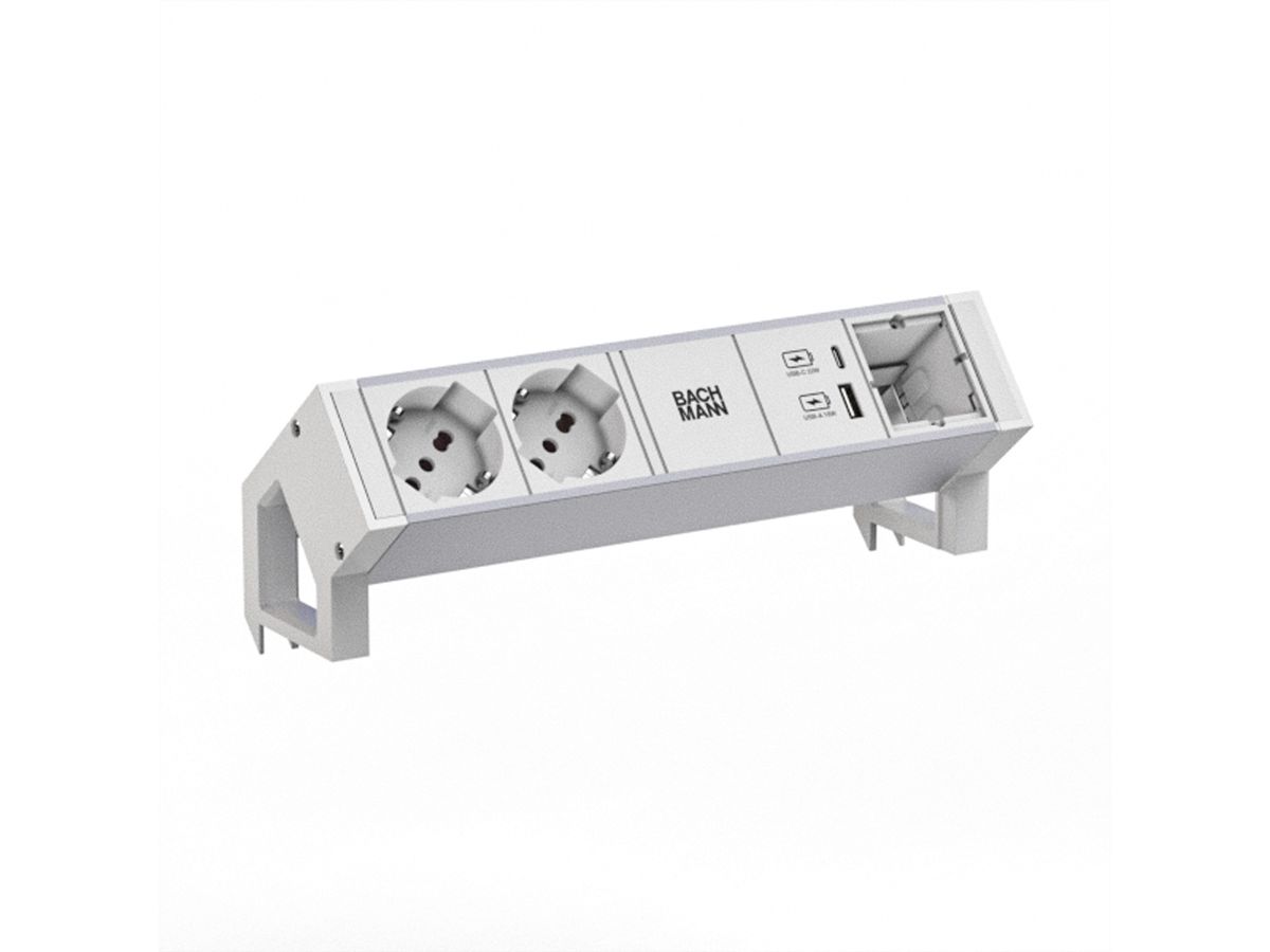 BACHMANN DESK2 ALU WHITE 2xP40 1xCM 1xUSB A/C 22W 0.2m GST18, ws