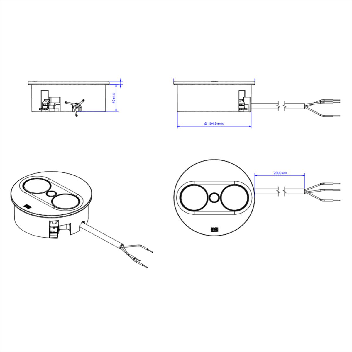 BACHMANN TWIST 2 1xUTE 1xUSB A/C 22W 2.0m AEH stainless steel look round