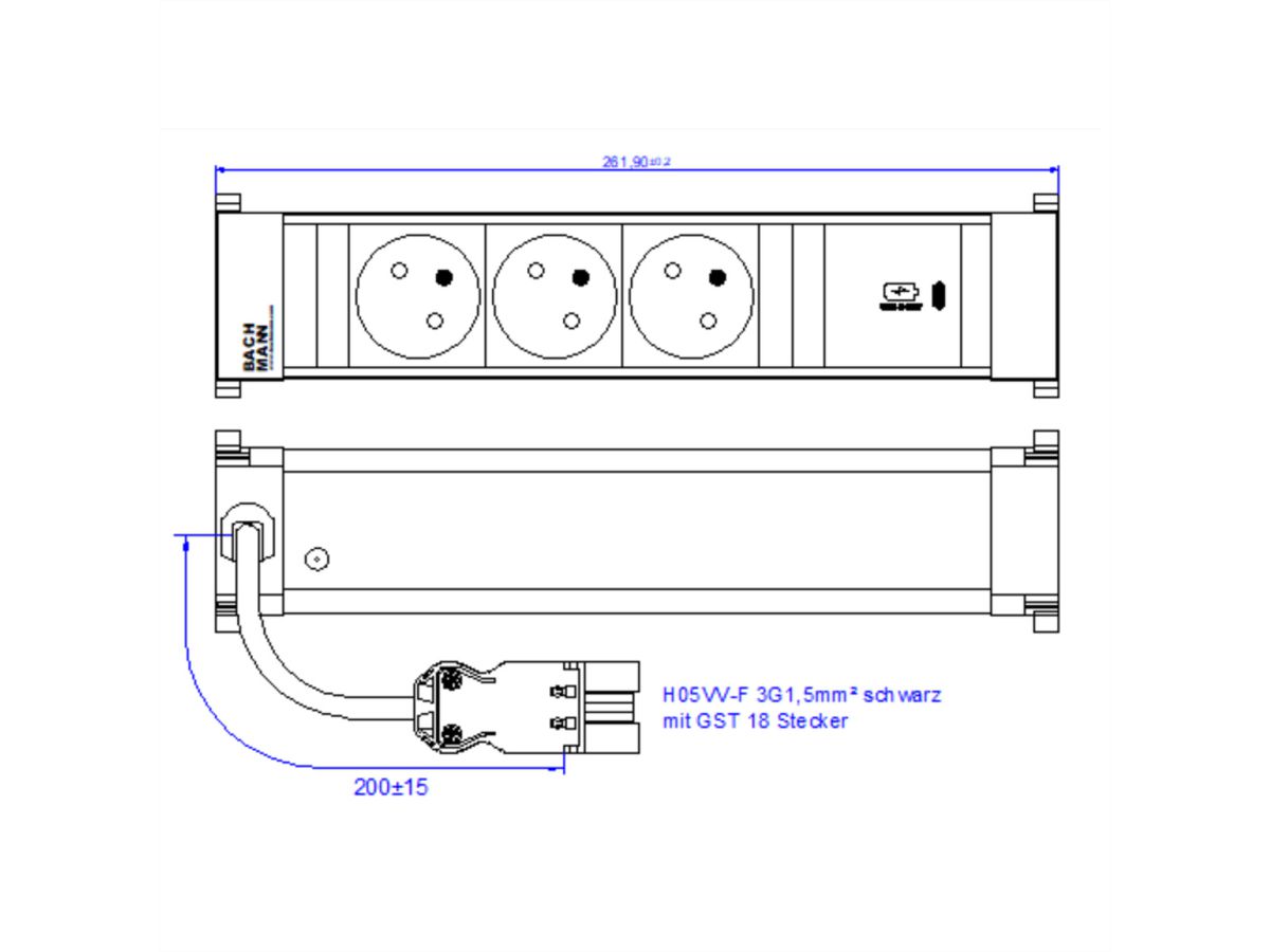 BACHMANN POWER FRAME M 3xUTE 1xUSB C 30W 0.2m GST18
