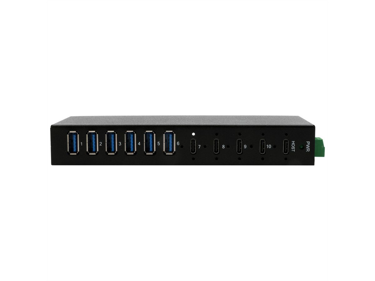 EX-12290HMS 10-poorts USB 3.2 Gen 2x1 metalen HUB met 4x USB-C en 6x USB-A 3.2 Gen 1-poorten, voor desktop-, wand- en DIN-railmontage