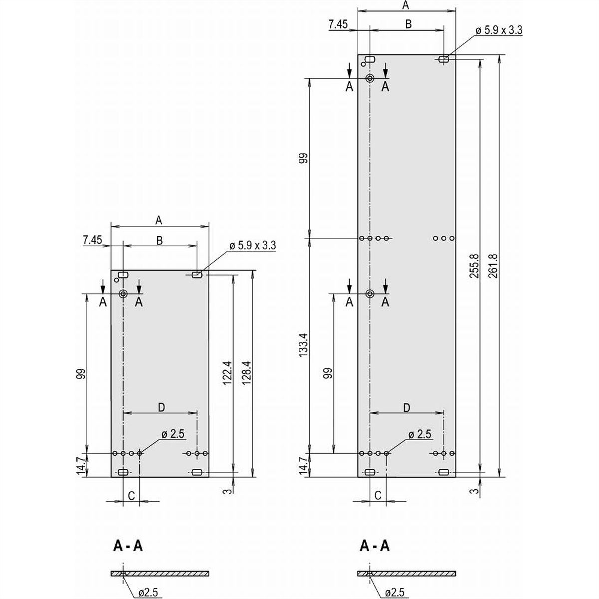 SCHROFF Plug-In Unit Front Panel, Unshielded, for Static Trapezoid Handle, 3 U, 3 HP, 2.5 mm, Al, Front Anodized, Rear Conductive