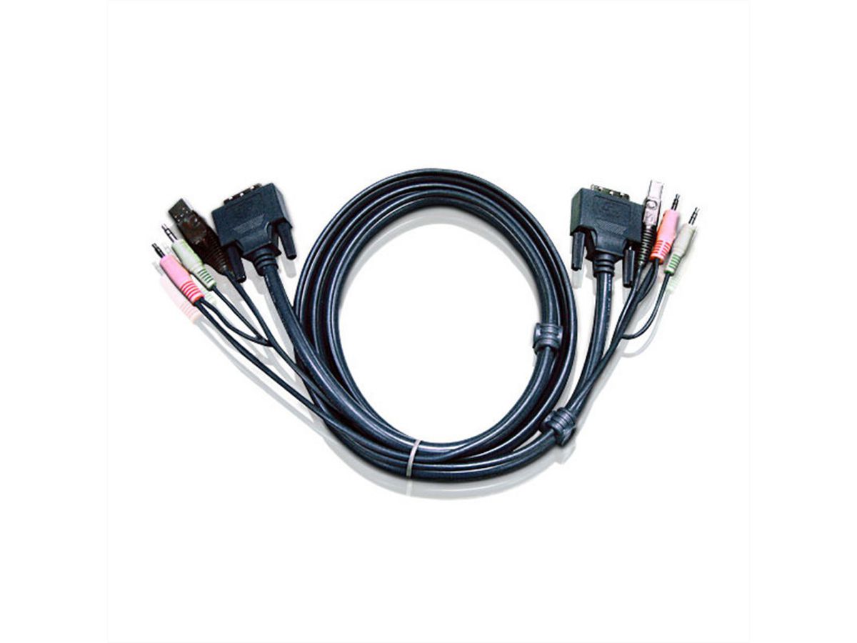 ATEN 2L-7D02UD KVM Kabel DVI-D (Dual Link), USB, Audio, schwarz, 1,8 m