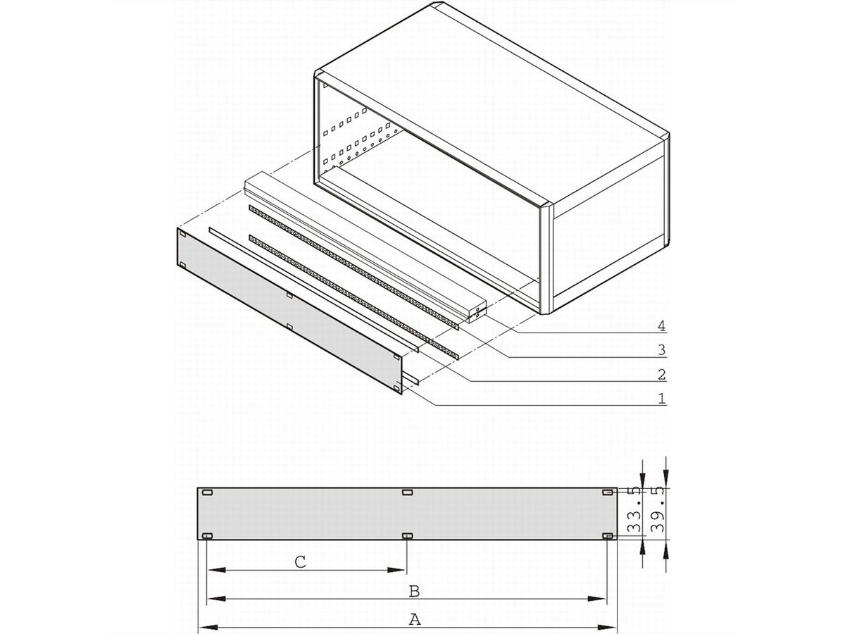 SCHROFF EMC-deelfrontpaneel 1U - SUB-FRONT PLATE HF 1U 84TE