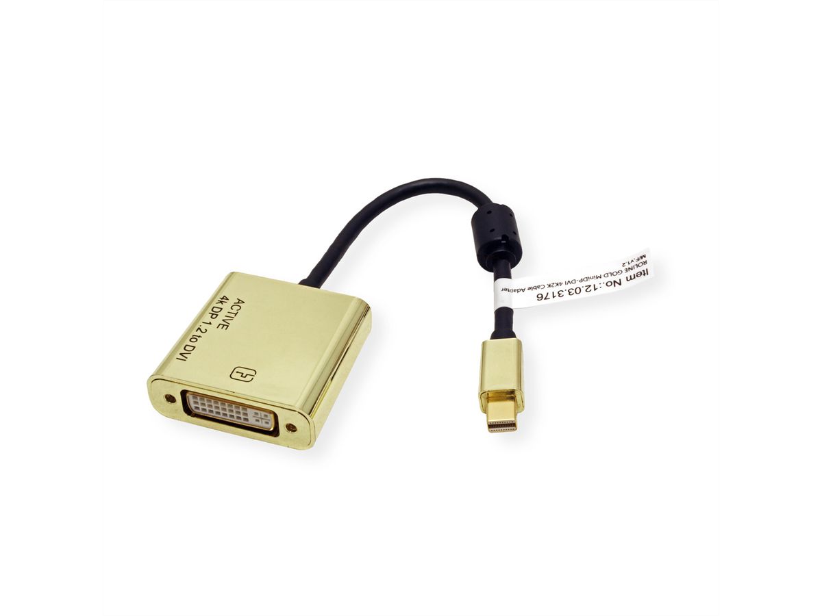 ROLINE GOLD 4K Mini DisplayPort/DVI Adapter, Actief, v1.2, Mini DP Male - DVI Female