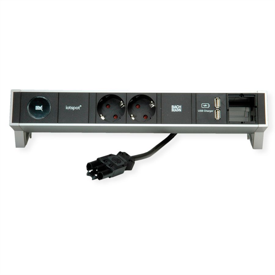 BACHMANN DESK2 1xIOTspot 2xprotective contact, USB Charger 1xABD 0.2m GST18, inox