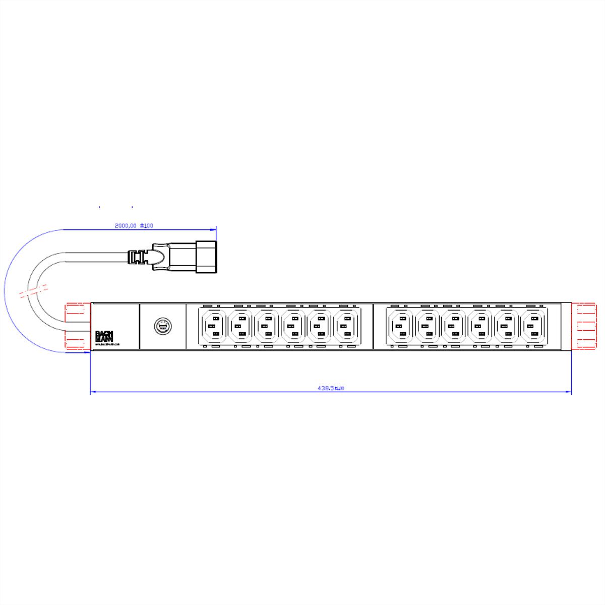 BACHMANN IT PDU ALU 19" 1U 12 x C13 socket, supply cable C14 plug