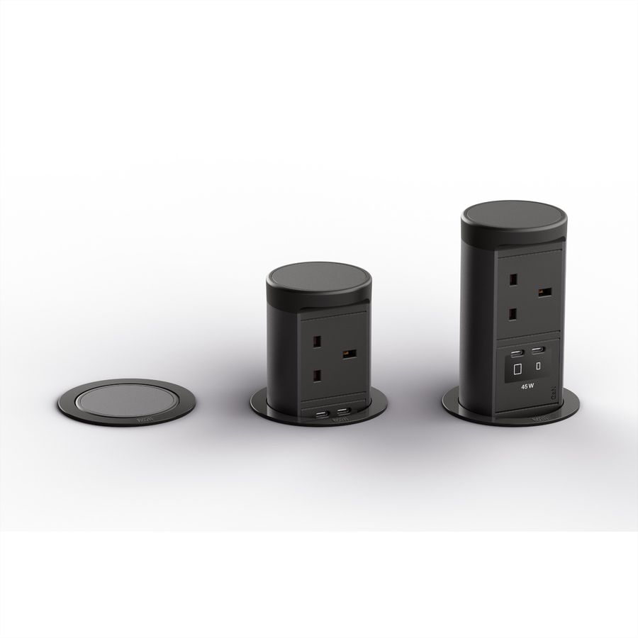 BACHMANN ELEVATOR2 1xUK, 1xUSB C/C 45W RAL9005 0.5m ISV
