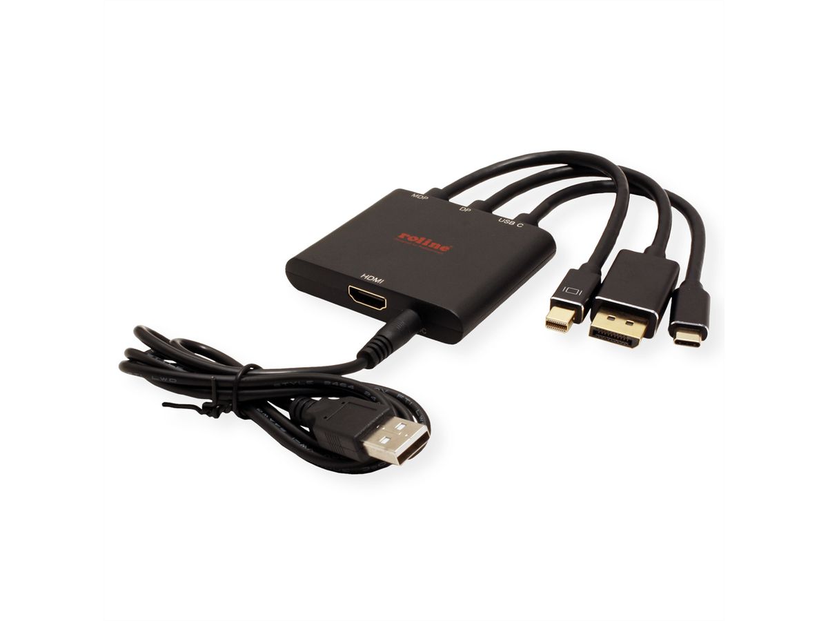 ROLINE adapterkabel Mini DisplayPort / DisplayPort / Type C - HDMI, Actief, 0,15 m