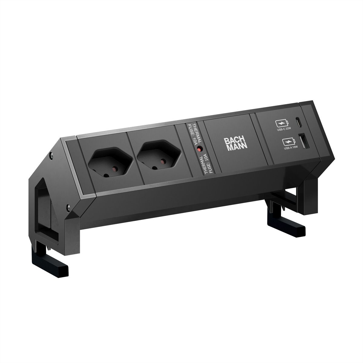 BACHMANN DESK2 2xCH 90° 1xUSB A/C 22W, 0.2m GST18 RAL9005 Switzerland
