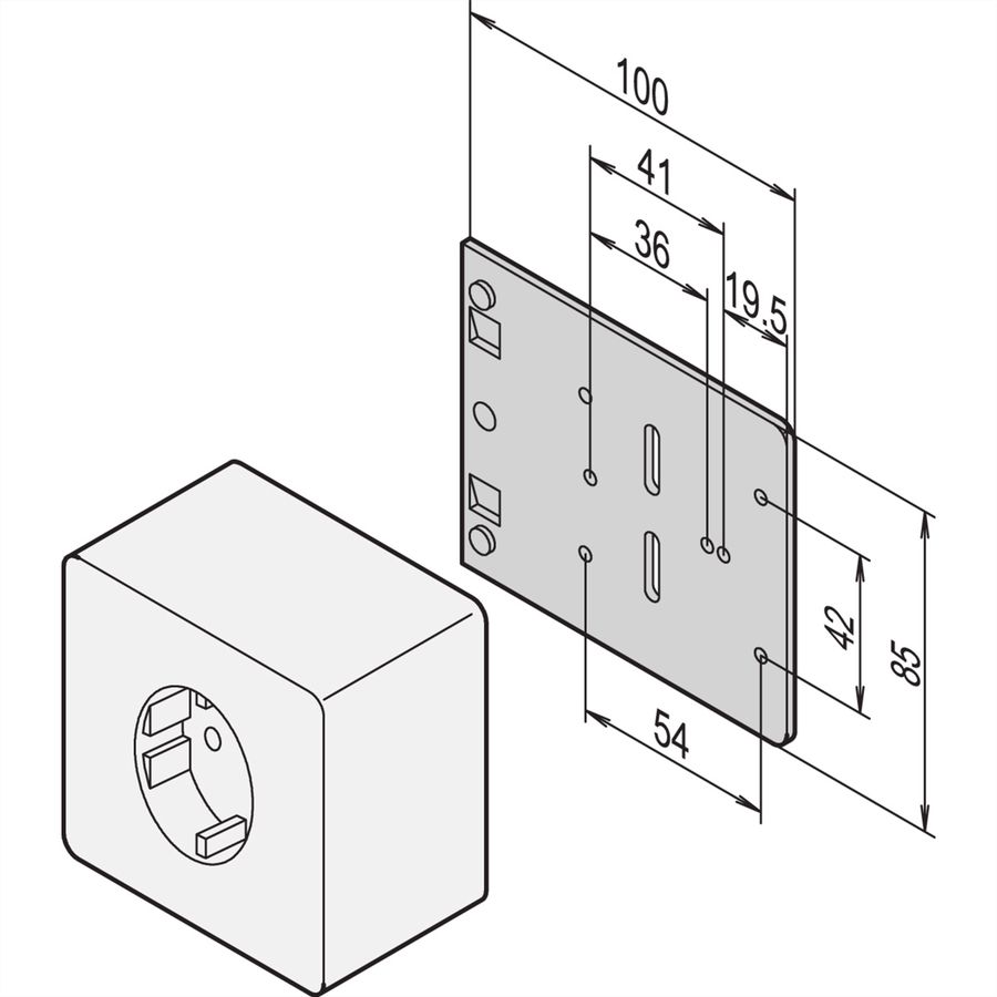 SCHROFF montageplaat voor single Sockets