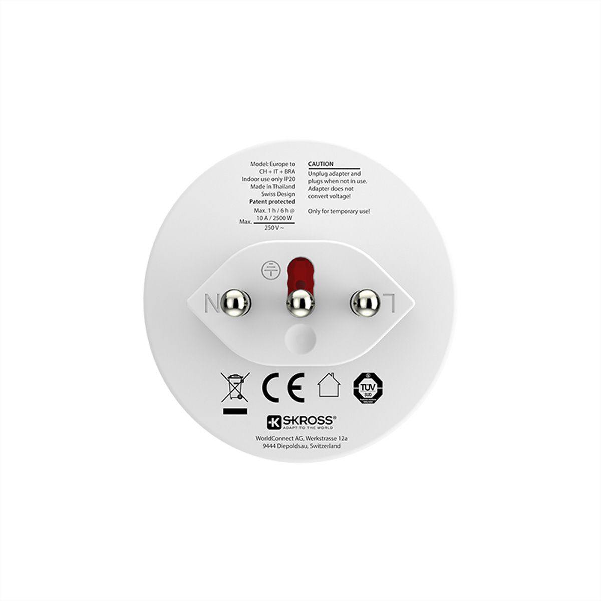 Skross Europe to Switzerland + Italy + Brazil Travel Adapter