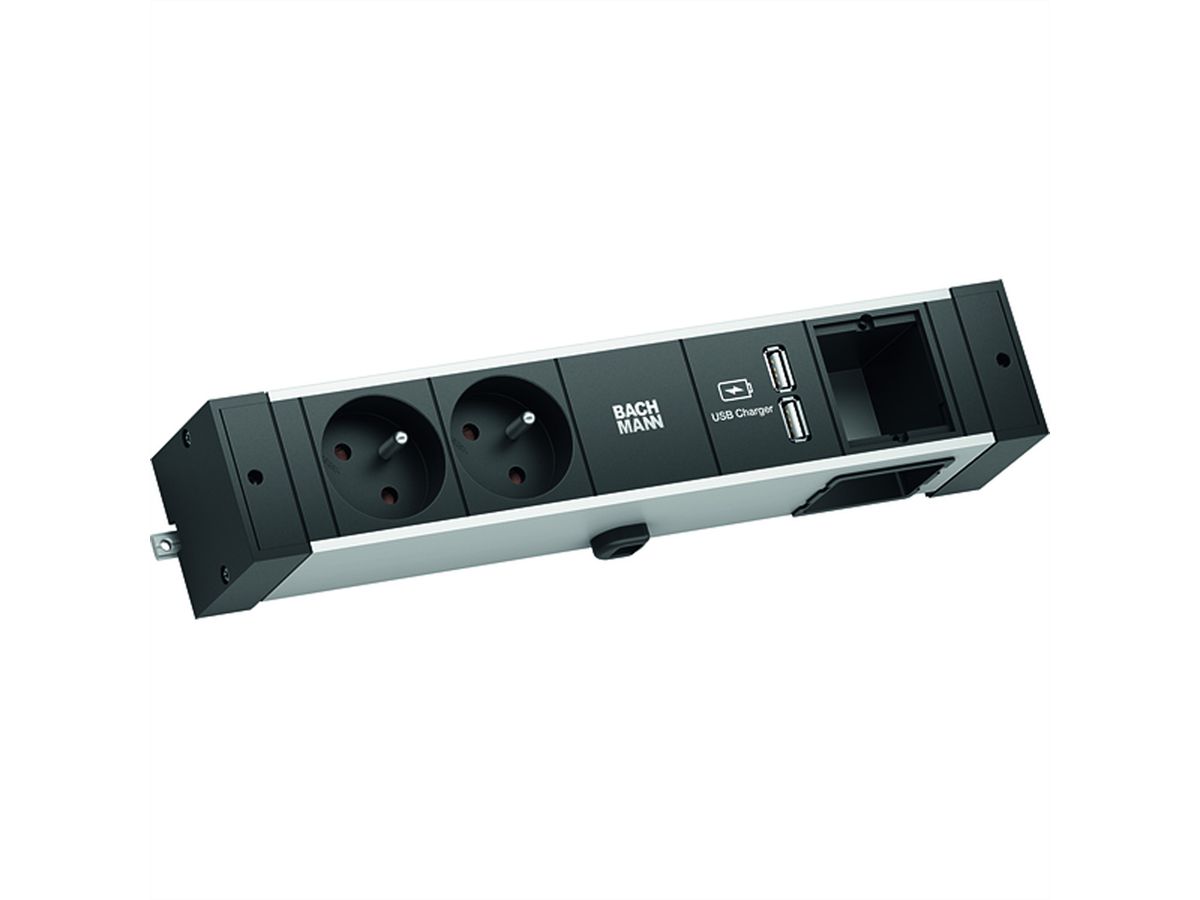 BACHMANN DESK RAIL 2xUTE 1xCM 1xUSB Oplader 2,0m GST18
