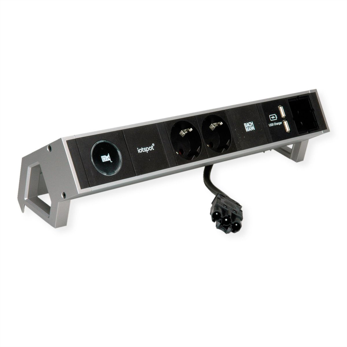 BACHMANN DESK2 1xIOTspot 2xprotective contact, USB Charger 1xABD 0.2m GST18, inox