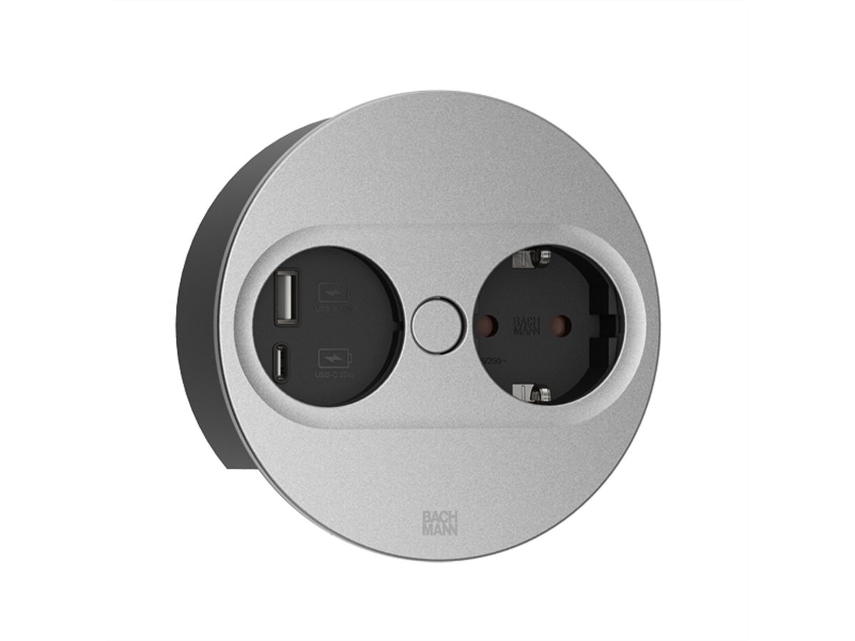 BACHMANN TWIST 2 1xCEE7/3 1xUSB A/C 22W 0.2m GST18 silver round