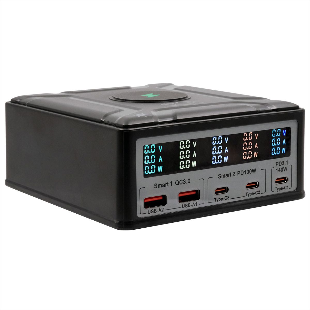 EXSYS EX-1107 Multiport High Power Charger mit QI 15W und USB-C PD mit max. 260W