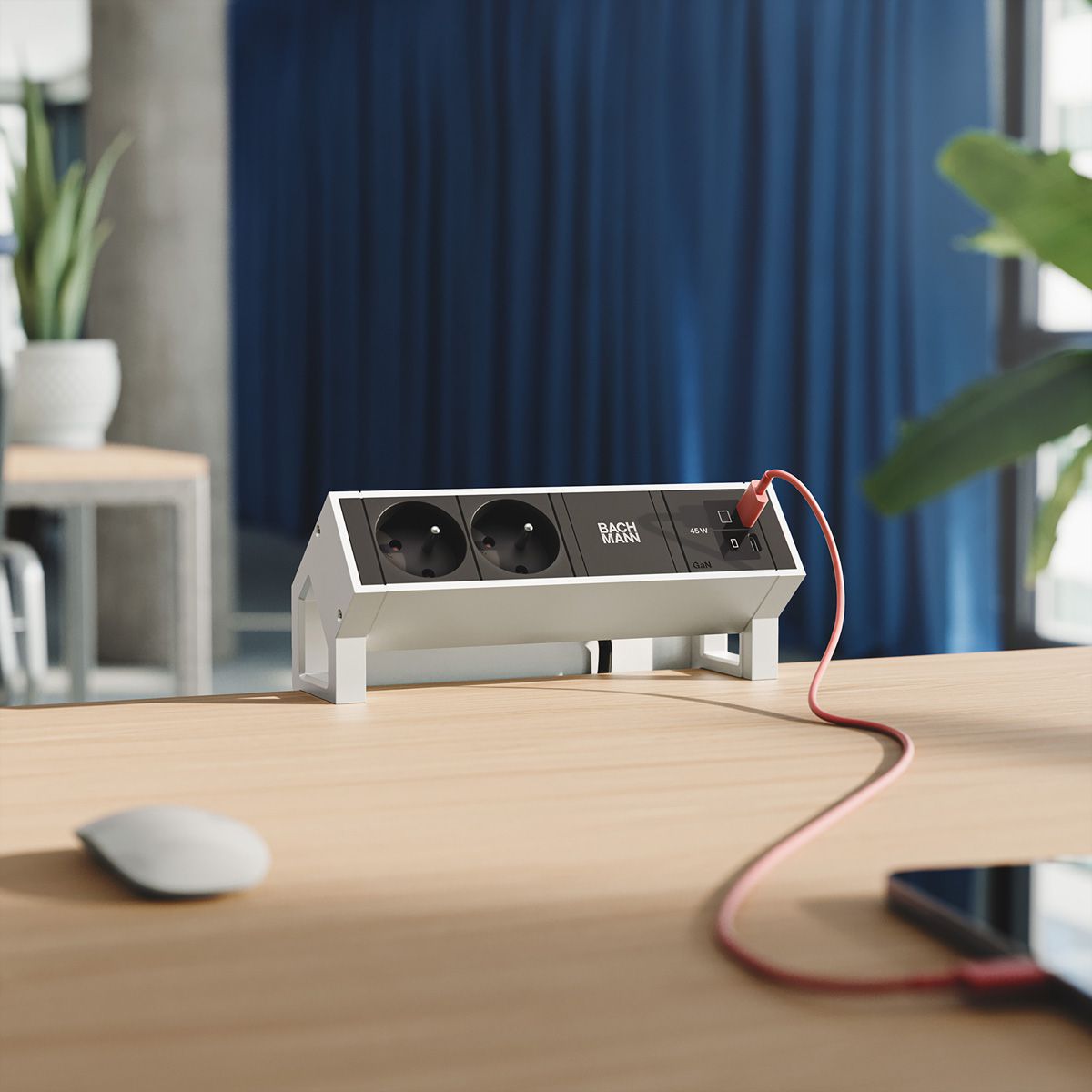 BACHMANN DESK2 2xUTE 1xUSB C/C 45W, L=0,2m INOX