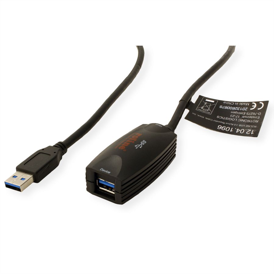 ROLINE USB 3.2 Gen 1 Actieve Repeater kabel, zwart, 5 m