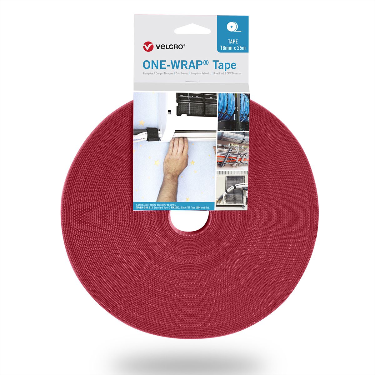 VELCRO® One Wrap® Tape 30 mm breed, rood, 25 m