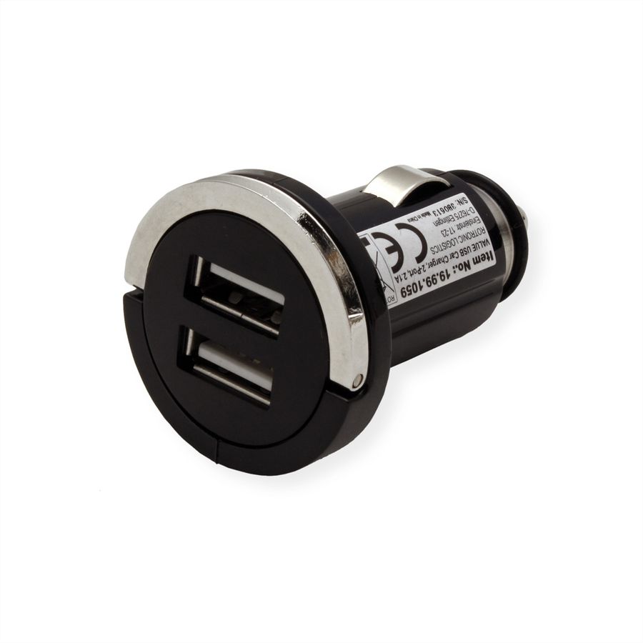 VALUE USB Auto oplader, 2 Poort, 10W,