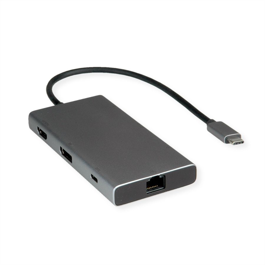 VALUE USB Type C Docking Station, HDMI+DP 4K60, 3x US3.2Gen1 (1x C + 2x A), 1x PD, 1x RJ45