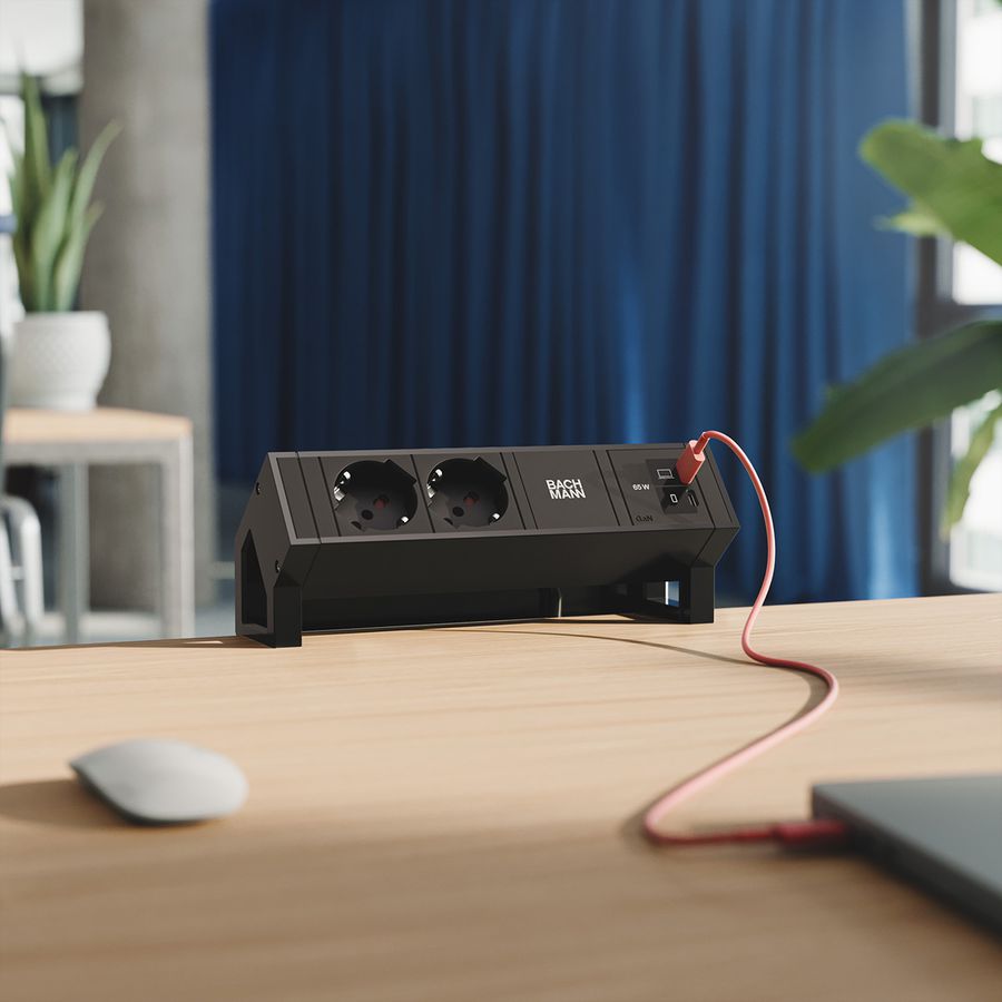 BACHMANN DESK2 2xP40 1xUSB C/C 65W, L=0.2m RAL9005