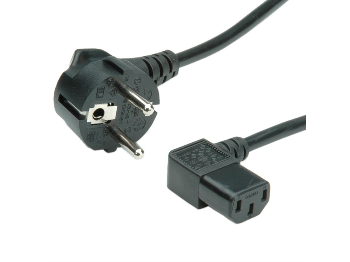 VALUE Power Cable, angled IEC Connector, black, 1.8 m