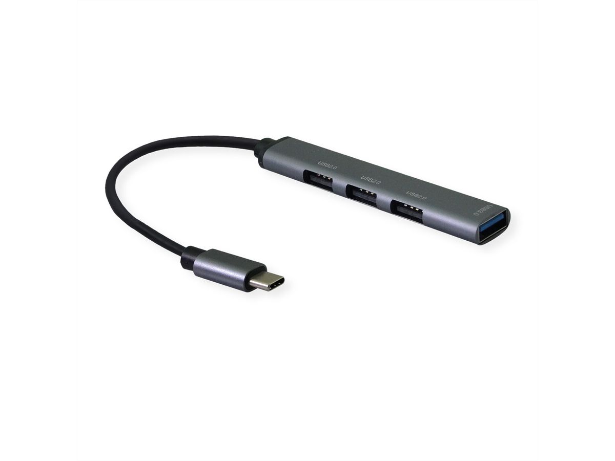 STANDARD USB 2.0 Hub, USB-C connector, 4x USB-A Ports (3x USB 2.0 + 1x USB 3.2 Gen1)